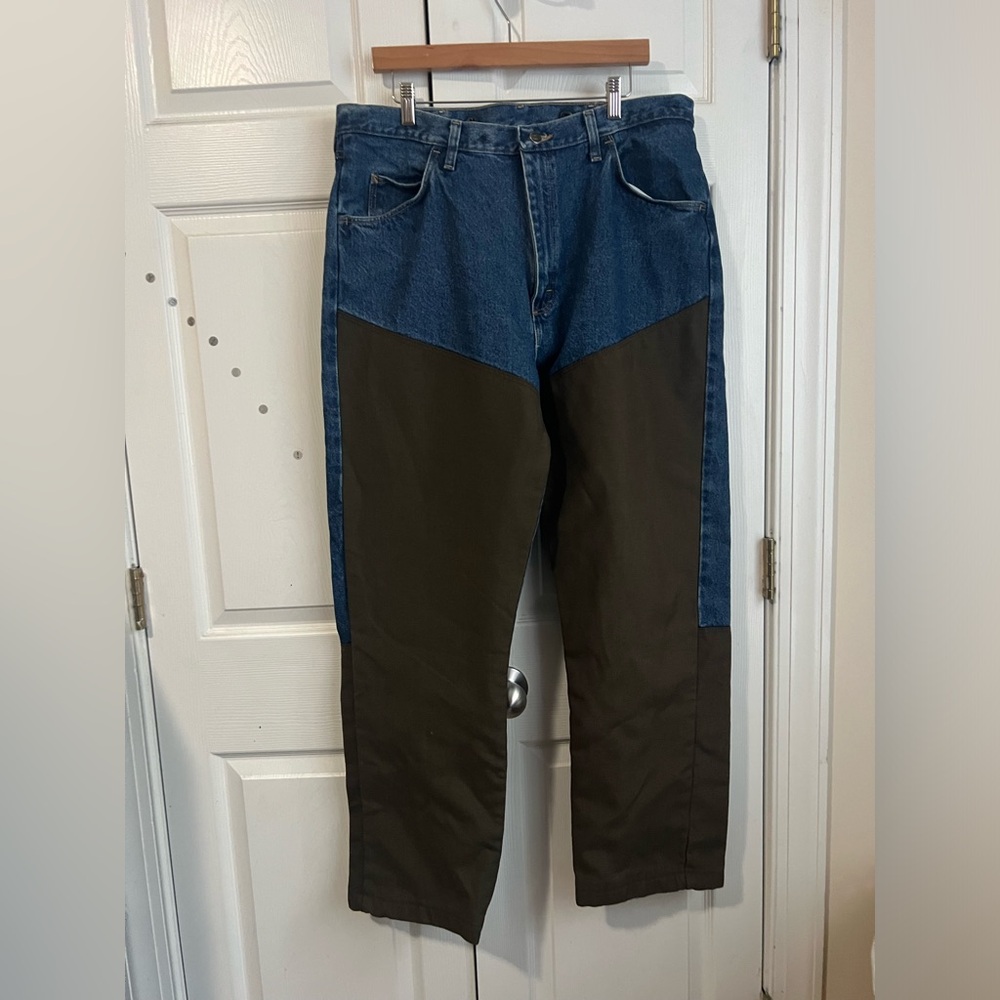 Wrangler Rugged Wear Denim Jeans‎ Double Knee Nylon Brush Guard Size Sz 38 x 32